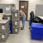 Unpacking totes at the outpatient pharmacy